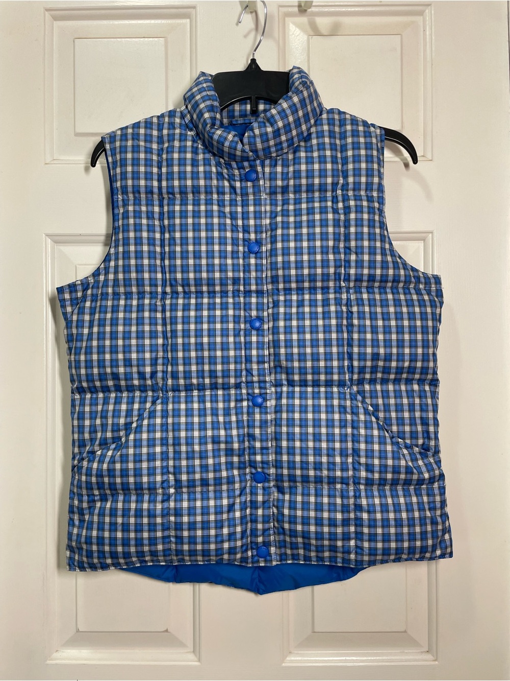 Women’s Lands' End Blue Plaid Quilted Puffer Vest size S